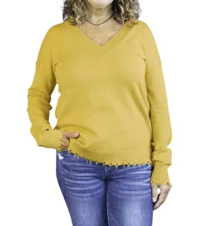 J. Society Distressed V Sweater In Marigold In Gold