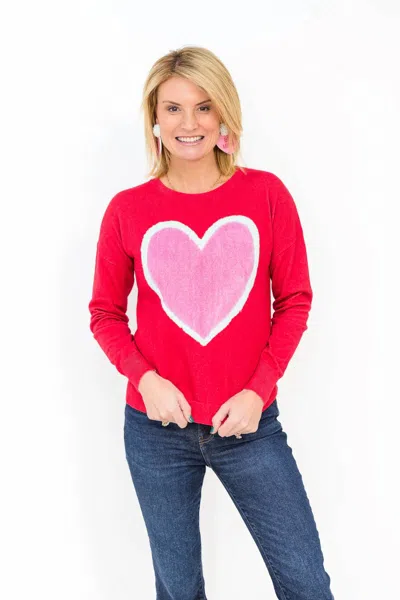 J. Society Enzyme Wash Heart Crew Neck Sweatshirt In Red In Multi