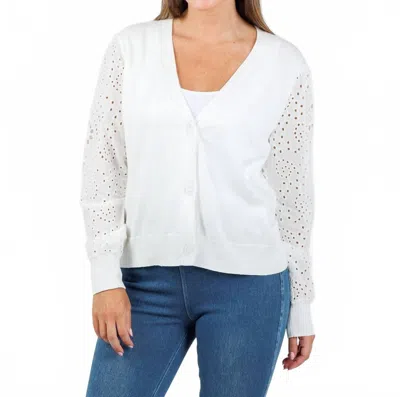 J. Society Eyelet Sleeve Cardigan In White
