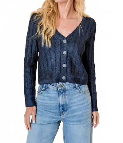 J. Society Foil Cable Cardigan In Navy In Blue