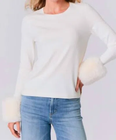 J. Society Fur Cuffs Crew Sweater In Vanilla In White