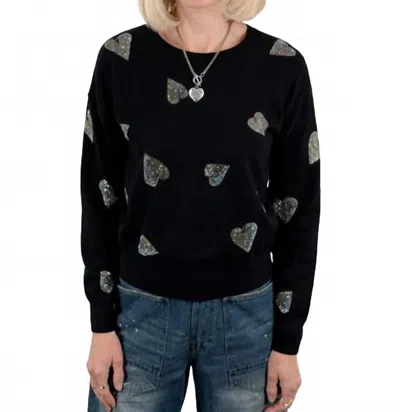 J. Society Glitter Heart Crew Sweater In Black