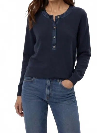 J. Society Henley With Satin Trim Top In Midnight In Blue