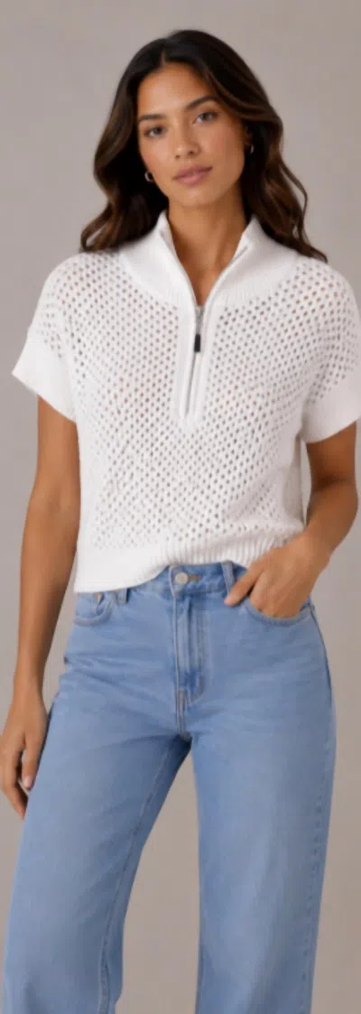 J. Society Mesh Knit Short Sleeve 1/4 Zip Top In White