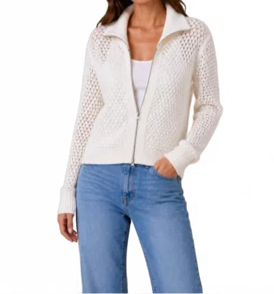 J. Society Mesh Knit Zip Up Sweater In White