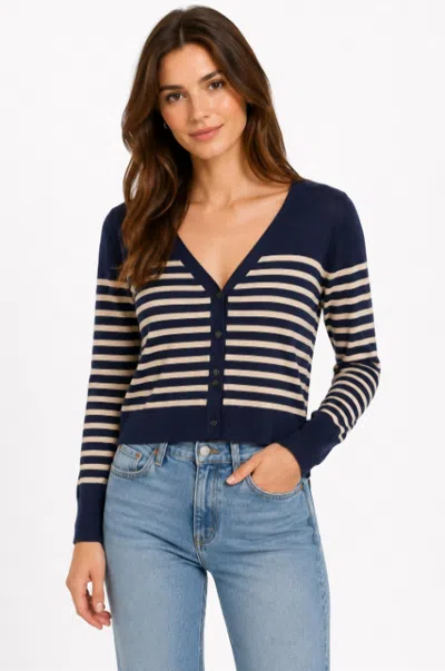 J. Society Nautical Stripe Cardigan In Navy/sand In Blue