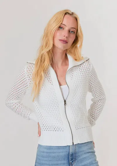 J. Society Open Stitch Zip Front Cardigan In White