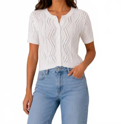 J. Society Pointelle Short Sleeve Cardigan In White