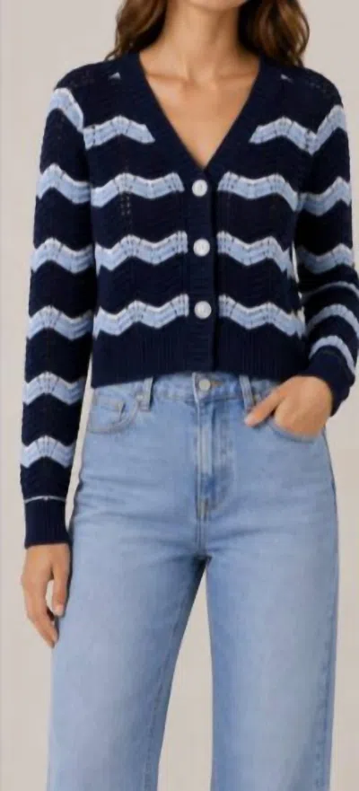J. Society Ric Rac Stripe Cardigan In Navy Combo In Brown