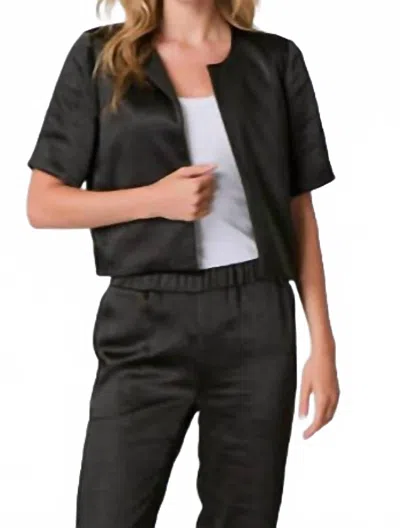 J. Society Satin Short Sleeve Open Blazer In Black In Transparent