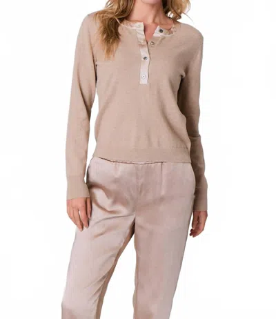 J. Society Satin Trimmed Henley Top In Cappuccino In Brown