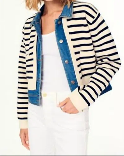 J. Society Striped Denim Trim Jacket Sweater In Oat/black