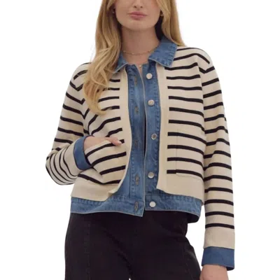 J. Society Striped Jacket With Denim In Cream/blue