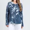 J. Society Tie Dye Long Sleeve Crew Sweater In Denim In Multi