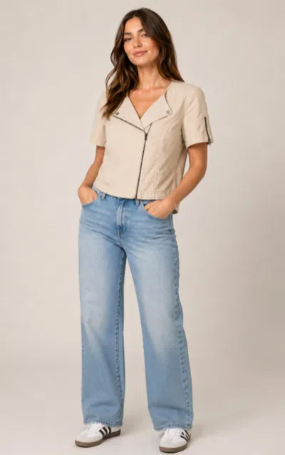 J. Society Twill Short Sleeve Moto Jacket In Khaki In Neutral