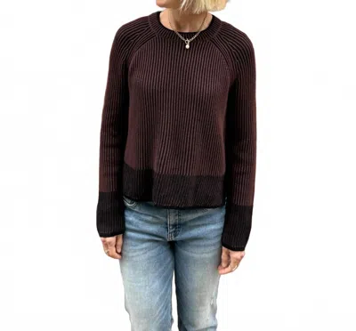 J. Society Two Tone Plaited Crew Sweater In Black/chocolate In Brown
