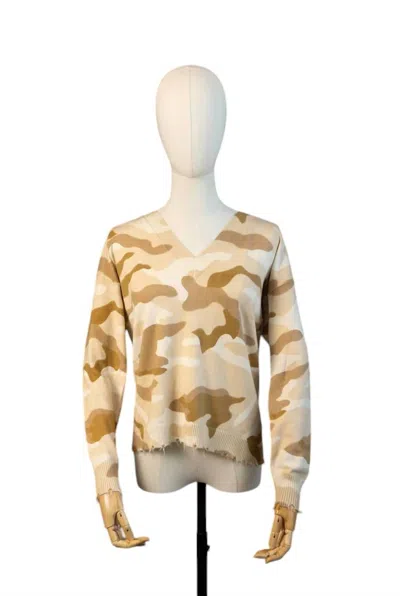 J. Society Women's Camo V Neck Sweater In Oat In Brown