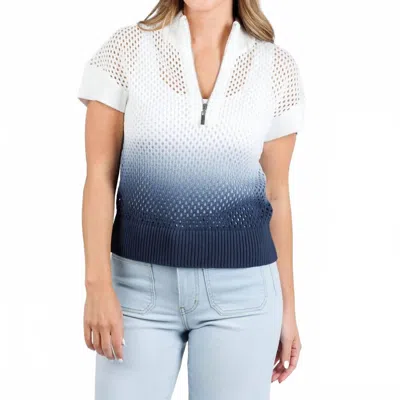 J. Society Women's Mesh Ombre Zip Cap Sleeve Sweater In Navy In Blue