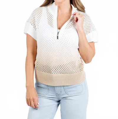 J. Society Women's Mesh Ombre Zip Cap Sleeve Sweater In Sand In White