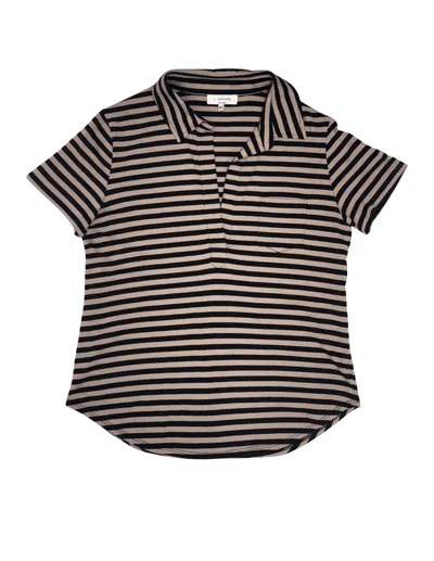 J. Society Women's Short Sleeve Striped Polo In Chocolate In Neutral