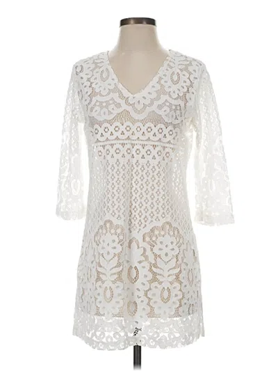 Pre-owned J Valdi 3/4 Sleeve Top Ivory Plunge Neckline Tops