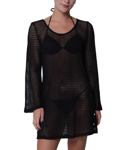 J Valdi Women's Bell-sleeve Cover-up Tunic In Black