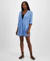 J Valdi Women's Big Shirt Button-front Long-sleeve Swim Cover-up In Chambray In Chambray
