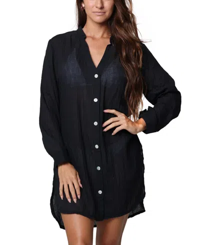 J Valdi Women's Big Shirt Cover-up Top In Black