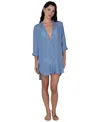 J Valdi Women's Button-down Swim Shirt In Blue