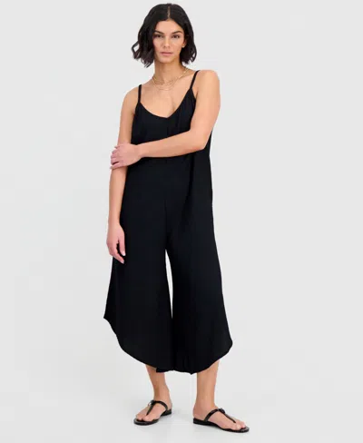 J Valdi Women's Flowy Printed Jumper Swimsuit In Black