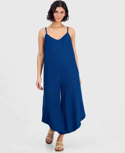 J Valdi Women's Flowy Printed Jumper Swimsuit In Blue