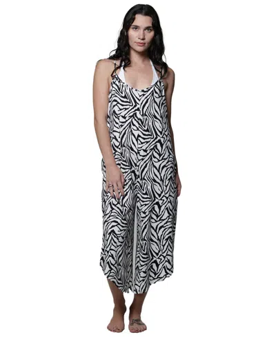 J Valdi Women's Flowy Printed Jumper Swimsuit In White,black