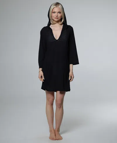 J Valdi Women's Long-sleeve V-neck Cover-up Hoodie In Black