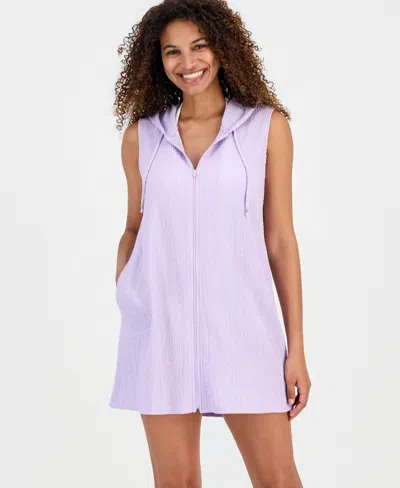 J Valdi Women's Sleeveless Zip-up Swim Cover Up Hoodie In Purple