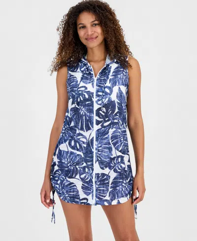 J Valdi Women's Sleeveless Zip-up Swim Hoodie In Blue