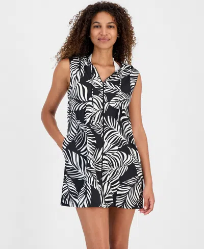 J Valdi Women's Sumatra Sleeveless Printed Swim Cover Up Hoodie In Black