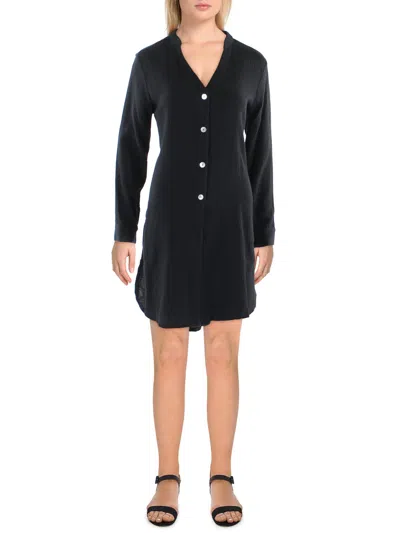 J Valdi Womens Asymmetrical Hem Banded Collar Tunic Dress In Black