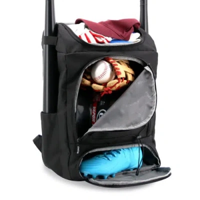 J World Athlete Multi Sports Backpack With Shoe Compartment Bat Holders And Night Visibility In Black