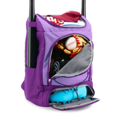 J World Athlete Multi Sports Backpack With Shoe Compartment Bat Holders And Night Visibility In Purple