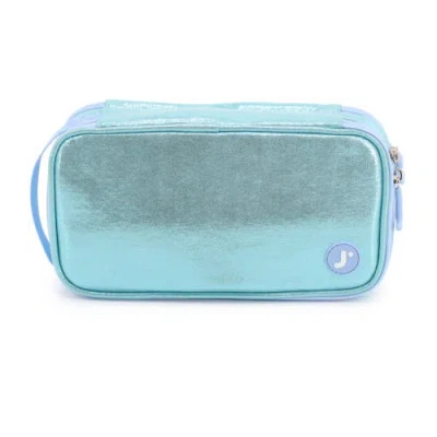 J World Doodle Pencil Case With Handle Strap In Metallic Teal