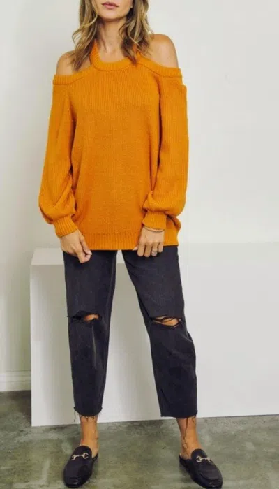 J.nna Cross-back Cold-shoulder Sweater In Light Rust In Orange