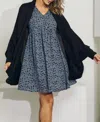 J.nna Dolman Slouch Cardigan In Black In Blue
