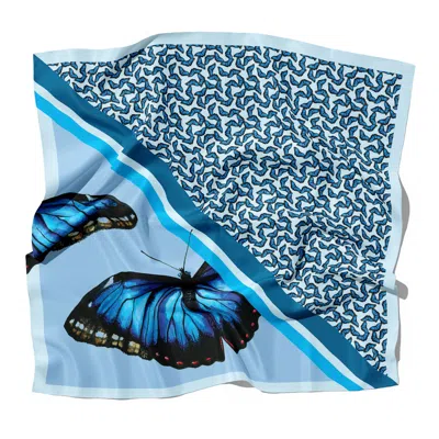 J6r6 Women's Blue Morpho Stripe Small Silk Twill Butterfly Scarf / Bandana