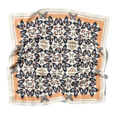 J6r6 Women's Neutrals / Brown "mosaic" Butterfly Large Square Silk Scarf - Cream, Peach, Blue & Brown