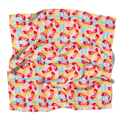 J6r6 Women's Pink / Blue Cali Grid Large Pink And Aqua Silk Butterfly Scarf In Multi