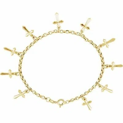 Pre-owned Ja Diamonds Cross Charm 7" Bracelet In 14k Yellow Gold