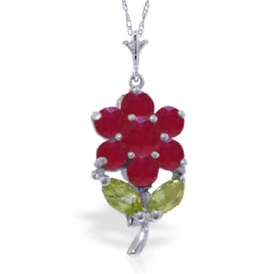 Pre-owned Ja Diamonds Genuine Red Rubies & Peridots Gemstones Flower Pendant Necklace 14k. Solid Gold