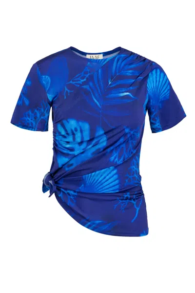 Jaaf Women's Blue Draped Top With Knot In Cyanotype Print