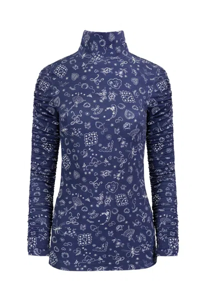 Jaaf Women's Blue Long Sleeve Turtleneck In Ballerina Navy Print