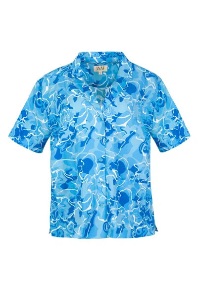 Jaaf Short Sleeve Oversized Shirt In Pool Water Print In Blue
